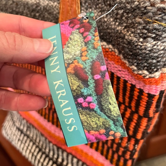 Jenny Krauss Wool Leather Shoulder Tote Bag Pink Orange Brown New W/ Tags Boho - Picture 3 of 11